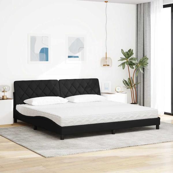 Bett mit Matratze Schwarz 200x200 cm Stoff