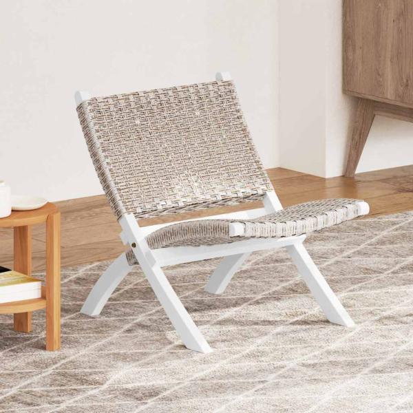 Relaxstuhl Weiß Natur Kubu-Rattan und Massivholz Mahagoni