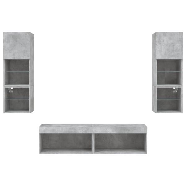 6-tlg. Wohnwand mit LED-Beleuchtung Betongrau Holzwerkstoff