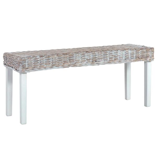 ARDEBO.de - Sitzbank 110 cm Weiß Natur Kubu-Rattan und Massivholz Mahagoni
