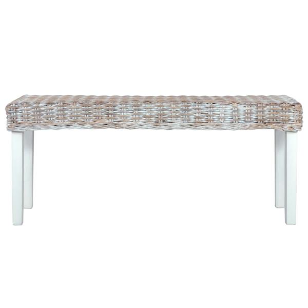 Sitzbank 110 cm Weiß Natur Kubu-Rattan und Massivholz Mahagoni