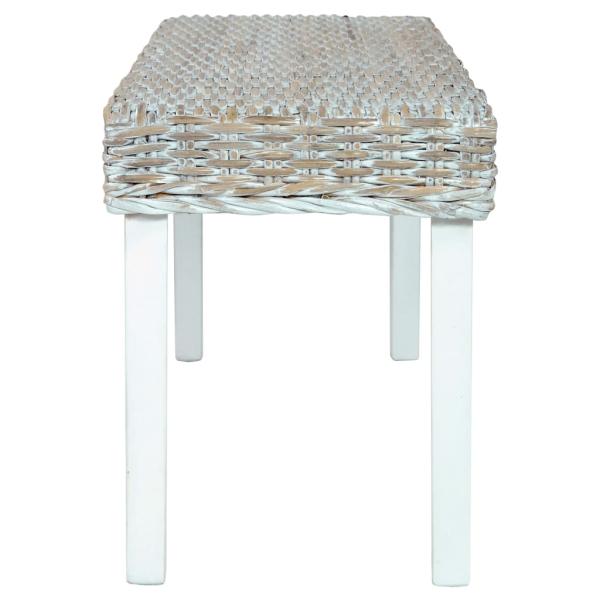 Sitzbank 110 cm Weiß Natur Kubu-Rattan und Massivholz Mahagoni