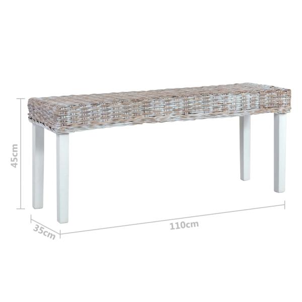 Sitzbank 110 cm Weiß Natur Kubu-Rattan und Massivholz Mahagoni