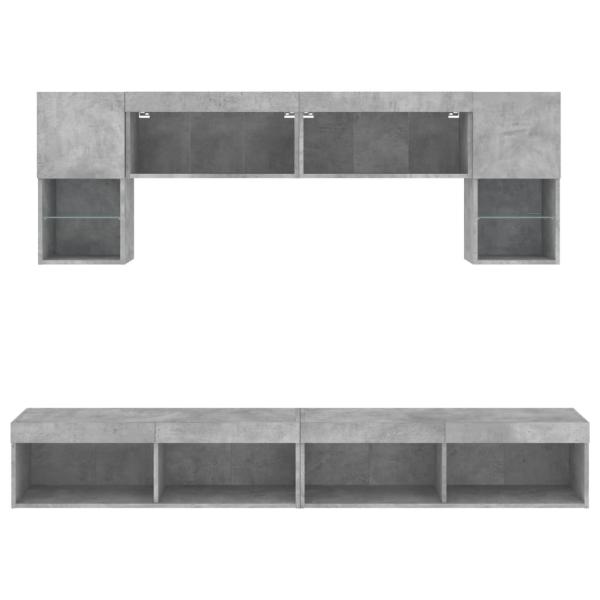 6-tlg. Wohnwand mit LED-Beleuchtung Betongrau Holzwerkstoff