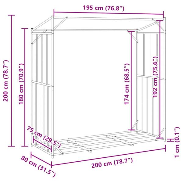 Brennholzregal mit Regenschutz 200x80x200 cm Verzinkter Stahl