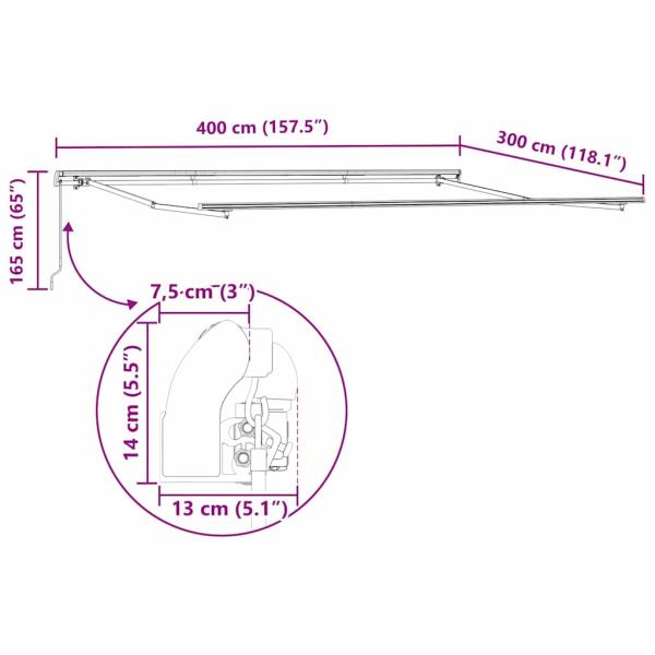 Markise Manuell Weiß 4 × 3 m Metall