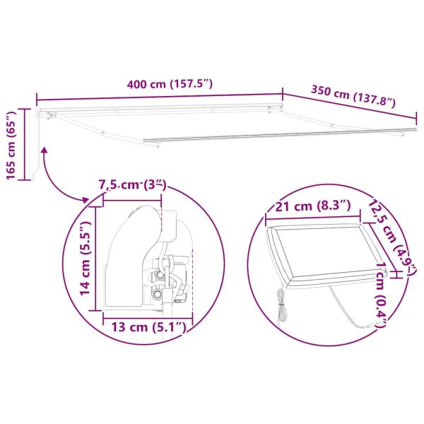 Markise mit Manuell Weiß 4 × 3,5 m Metall