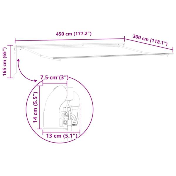 Markise Manuell Weiß 4,5 × 3 m Metall