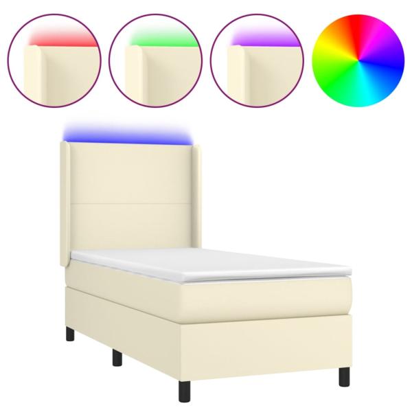 ARDEBO.de - Boxspringbett mit Matratze & LED Creme 100x200 cm Kunstleder