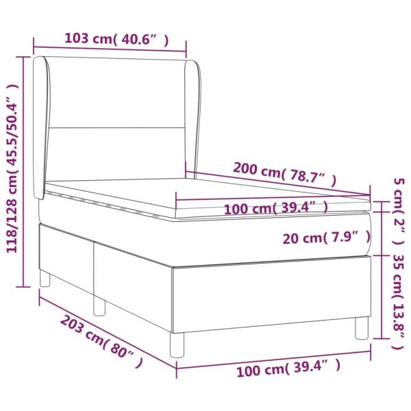 Boxspringbett mit Matratze & LED Creme 100x200 cm Kunstleder