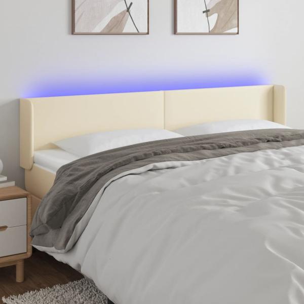 ARDEBO.de - LED Kopfteil Creme 203x16x78/88 cm Kunstleder