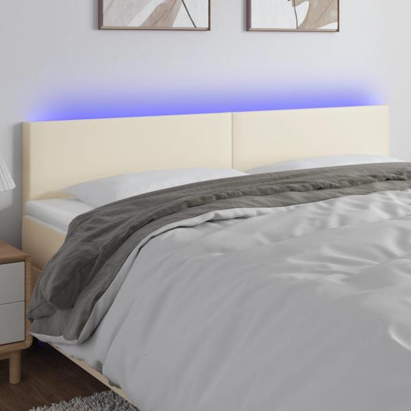 ARDEBO.de - LED Kopfteil Creme 200x5x78/88 cm Kunstleder