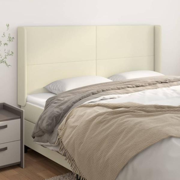 ARDEBO.de - Kopfteil mit Ohren Creme 203x16x118/128 cm Kunstleder