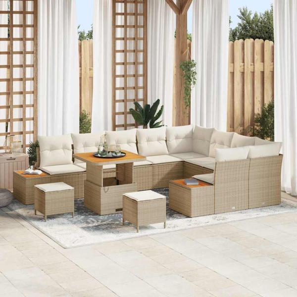 ARDEBO.de - Garten-Sofa-Set mit Kissen 12 pcs Beige Poly Rattan
