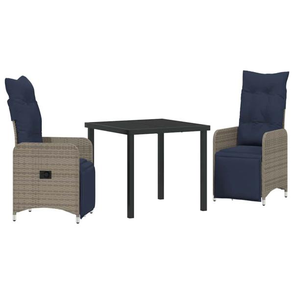 Garten Essgruppe 3 pcs Grau Poly-Rattan