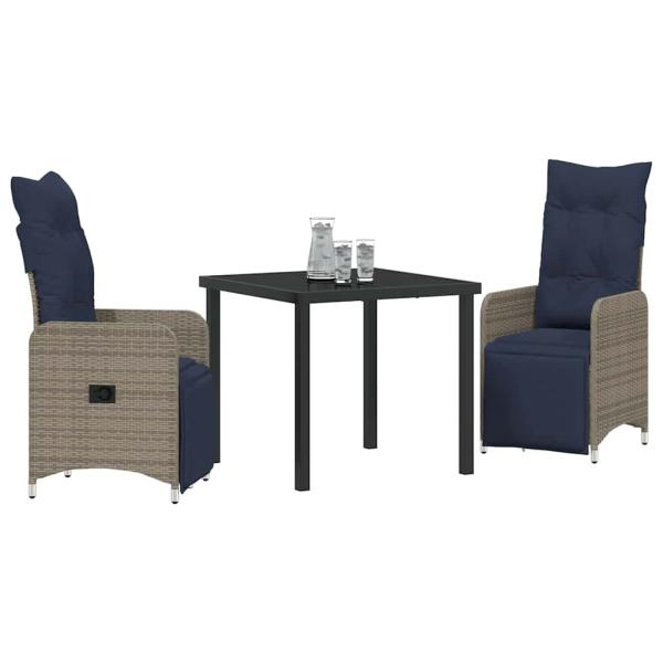 Garten Essgruppe 3 pcs Grau Poly-Rattan