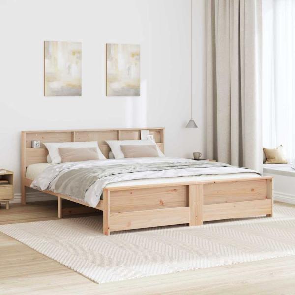 Bettgestell mit Kopfteil Braun 200 x 200 cm Massivholz Kiefer