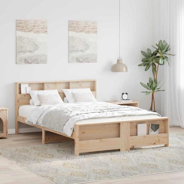 ARDEBO.de - Bettgestell mit Kopfteil Braun 140 x 200 cm Massivholz Kiefer