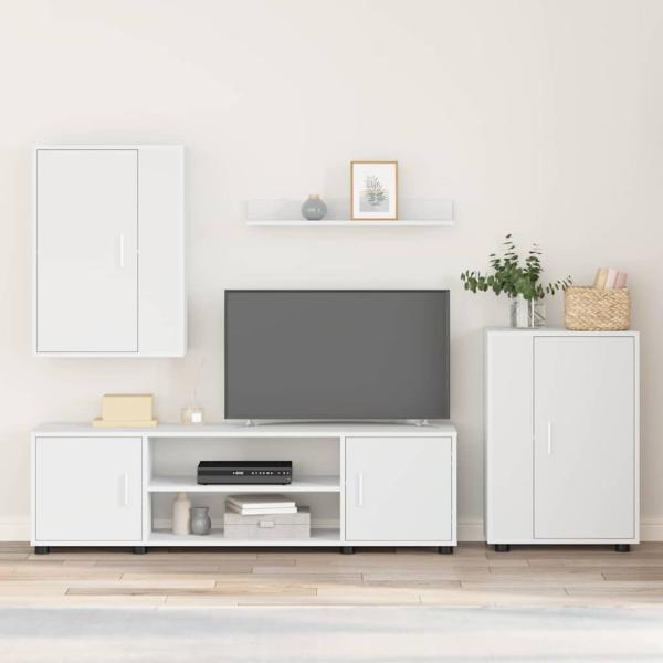 ARDEBO.de - 4-teilige TV-Schrank Set Wandmontiert 4 pcs Weiß Holzwerkstoff