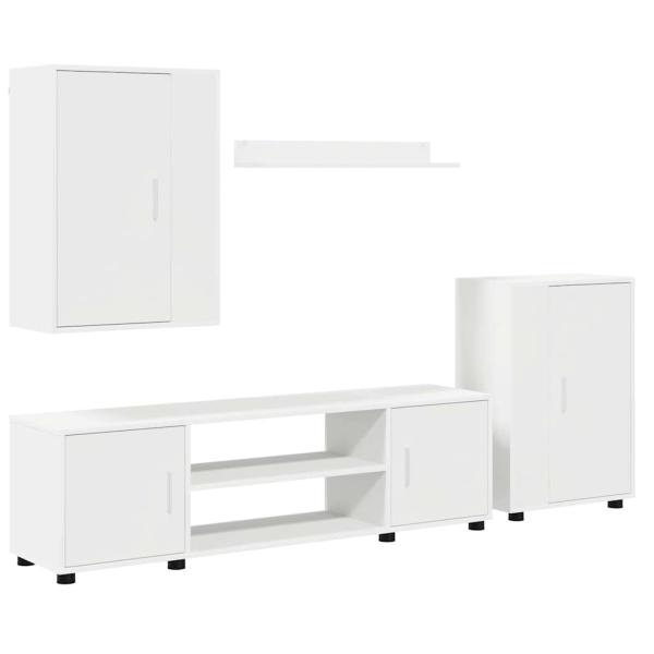 4-teilige TV-Schrank Set Wandmontiert 4 pcs Weiß Holzwerkstoff