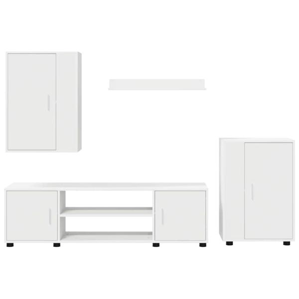 4-teilige TV-Schrank Set Wandmontiert 4 pcs Weiß Holzwerkstoff