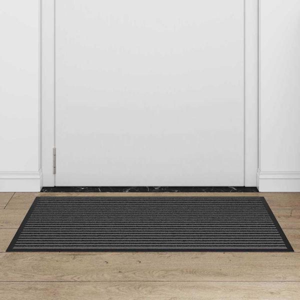 Fußmatte Striped Schwarz und Grau 60 x 90 cm Polypropylen, PVC