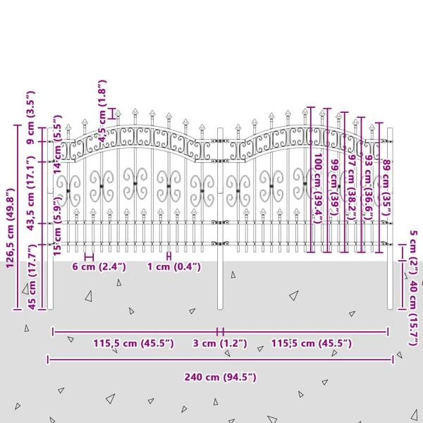 Gartenzaun Grau 140 cm Pulverbeschichteter Stahl