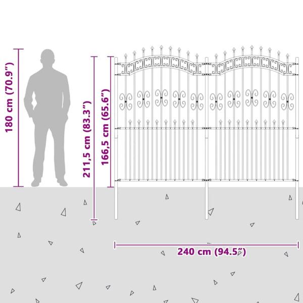 Gartenzaun Grau 215 cm Pulverbeschichteter Stahl
