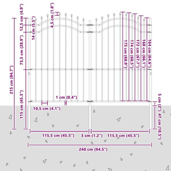 Gartenzaun Weiß 215 cm Pulverbeschichteter Stahl