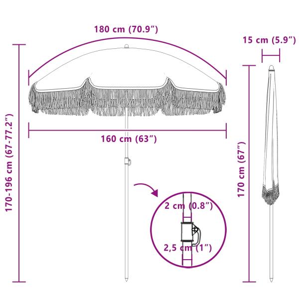 Sonnenschirm Grau und Weiß Ø 160 x 195 cm Stahl