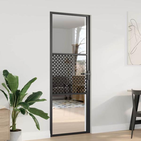 ARDEBO.de - Innentür Schwarz 76 x 201.5 cm Gehärtetes Glas, Aluminium