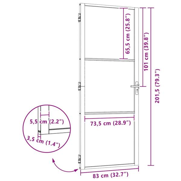 Innentür Schwarz 83 x 201.5 cm Gehärtetes Glas, Aluminium