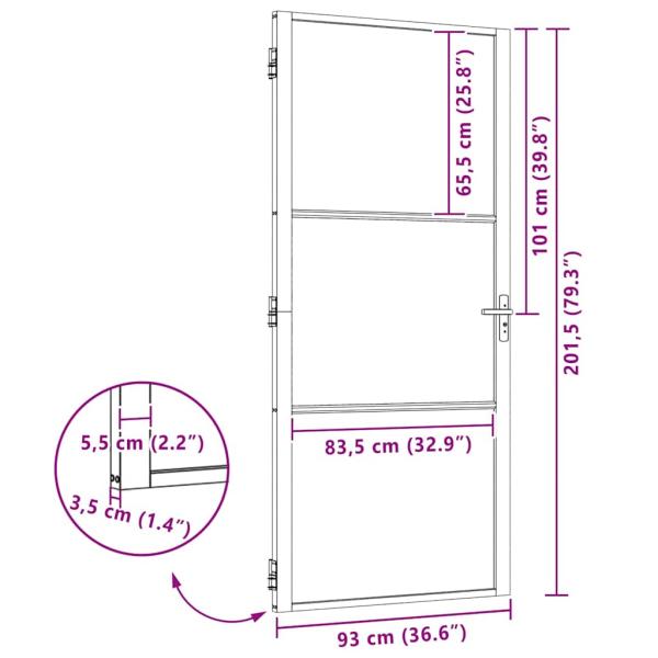 Innentür Schwarz 93 x 201.5 cm Gehärtetes Glas, Aluminium