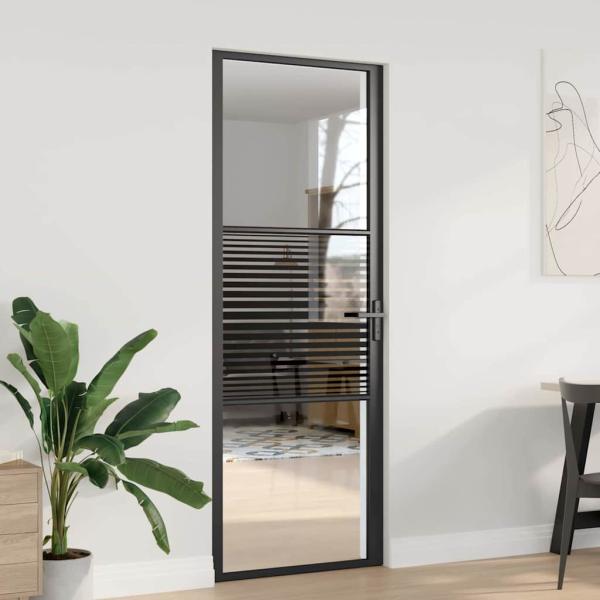 ARDEBO.de - Innentür Schwarz 76 x 201.5 cm Gehärtetes Glas, Aluminium
