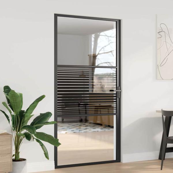 ARDEBO.de - Innentür Schwarz 102.5 x 201.5 cm Gehärtetes Glas, Aluminium