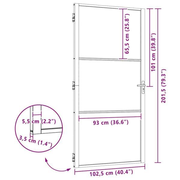Innentür Schwarz 102.5 x 201.5 cm Gehärtetes Glas, Aluminium