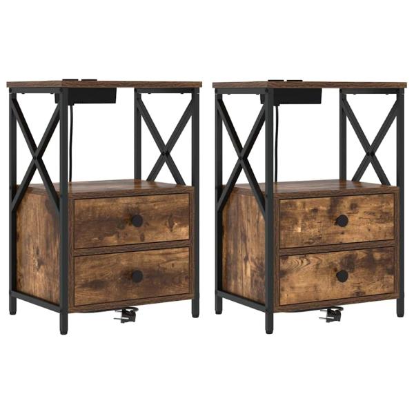 Nachttisch mit Ladestation 2 pcs Räuchereiche Holzwerkstoff