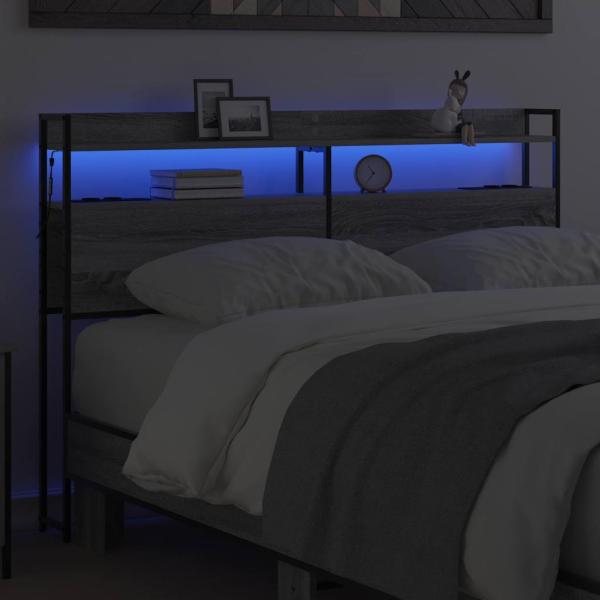 Stauraum-Kopfteil mit Regal Grau Sonoma 140 cm Holzwerkstoff
