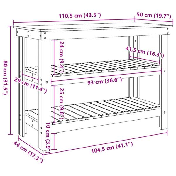 Werkbank Wachsbraun 110.5 x 50 x 80 cm Massivholz Kiefer