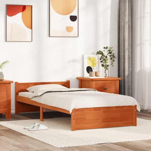 ARDEBO.de - Bettgestell Wachsbraun 75 x 190 cm Massivholz Kiefer