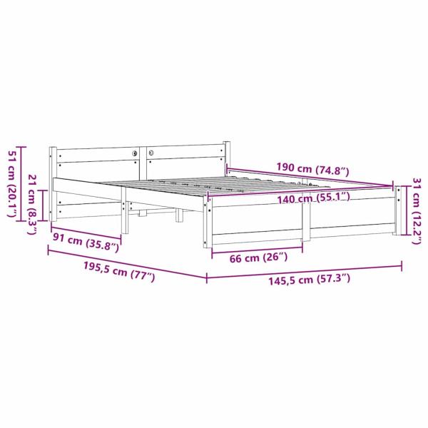 Bettgestell Wachsbraun 140 x 190 cm Massivholz Kiefer