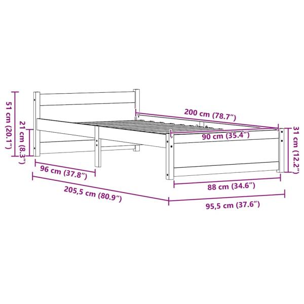 Bettgestell Wachsbraun 90 x 200 cm Massivholz Kiefer