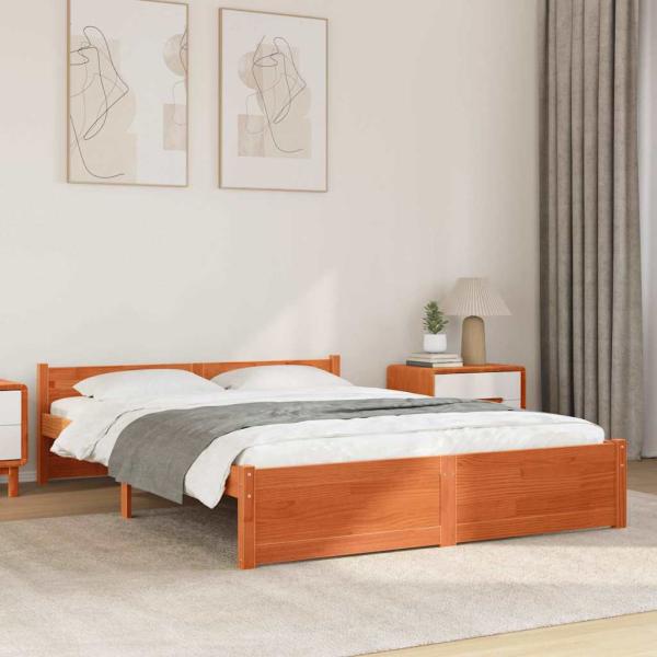 ARDEBO.de - Bettgestell Wachsbraun 160 x 200 cm Massivholz Kiefer
