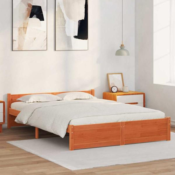 Bettgestell Wachsbraun 160 x 200 cm Massivholz Kiefer