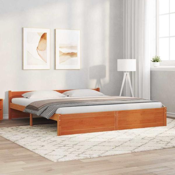 ARDEBO.de - Bettgestell Wachsbraun 180 x 200 cm Massivholz Kiefer
