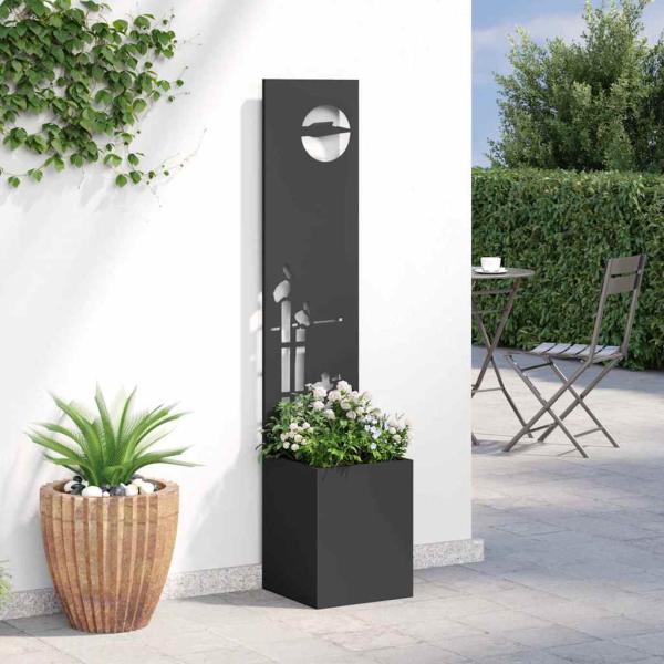 Blumentopf mit dekorativem Paneel Schwarz 32 x 140 cm