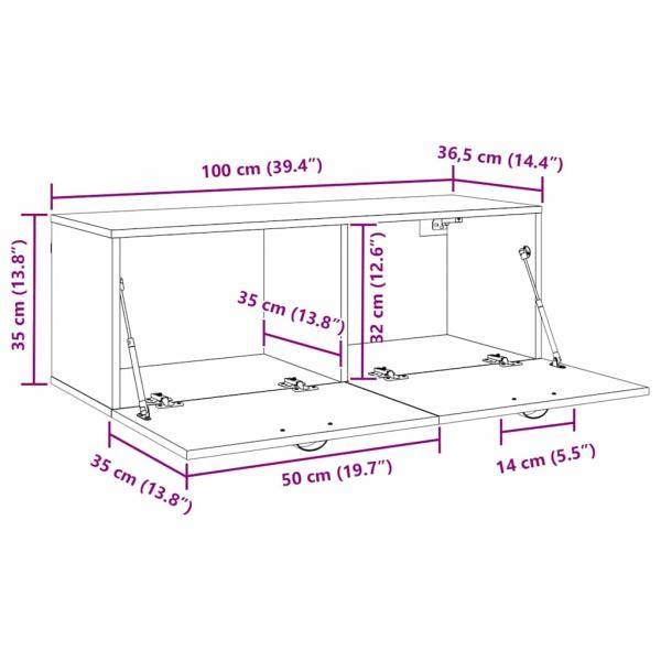 Wandschrank Eiche handwerklich 100 x 36.5 x 35 cm Holzwerkstoff