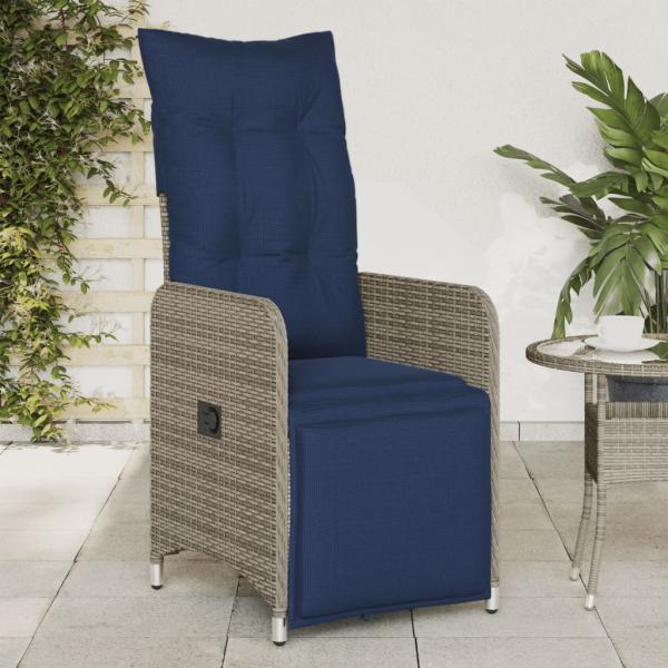 ARDEBO.de - Gartenstühle Verstellbar 2 Stk. mit Kissen Grau Poly Rattan