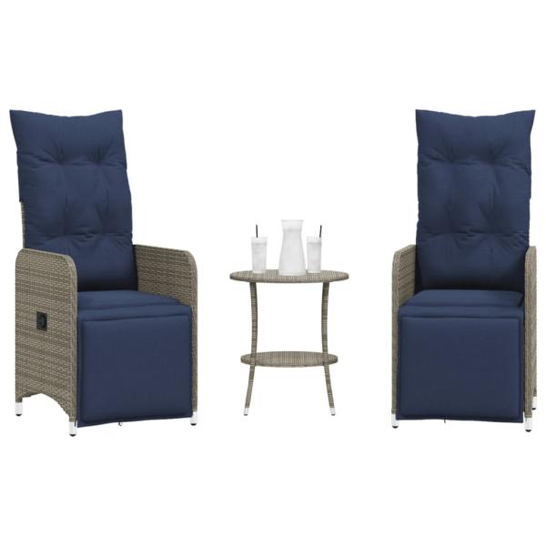 ARDEBO.de - Gartenstühle Verstellbar 2 Stk. mit Tisch Grau Poly Rattan