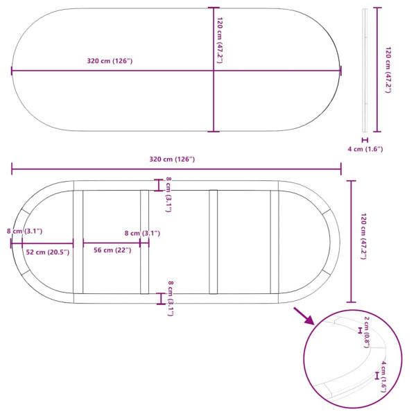 Tischplatte Hellbraun 320x120x4 cm Massivholz Eiche Oval
